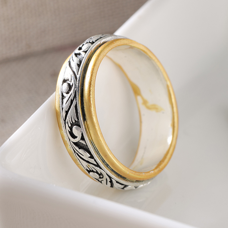 Boho Chic Two-Tone Floral Etched Ring